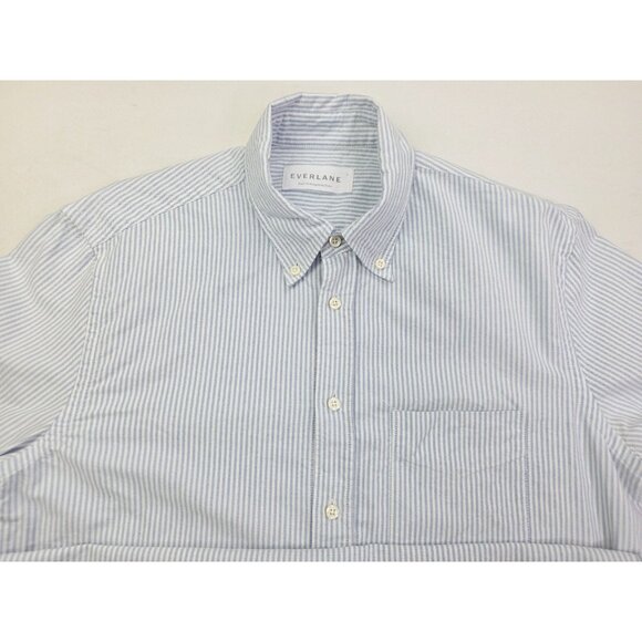Everlane Size Small Mens White Blue Stripe Button Down Long Sleeve Cotton Shirt - Picture 9 of 9